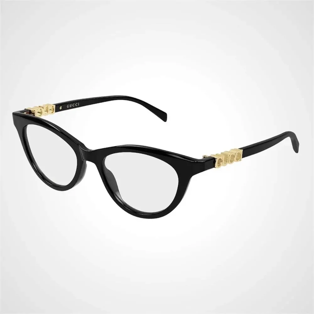 New GUCCI Eyeglasses Black 50mm Acetate Cat Eye Gold Cut Out Metal Logo Rx-able - Picture 1 of 4